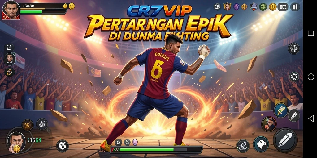 Screenshot gameplay CR7VIP menampilkan pertarungan intens dan karakter yang kuat.