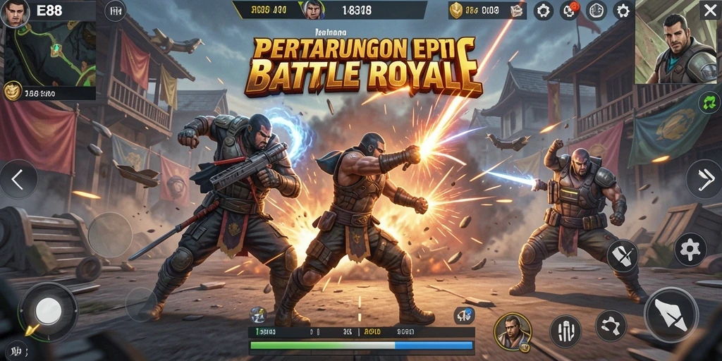 Gameplay seru E88 dalam pertarungan Battle Royale.
