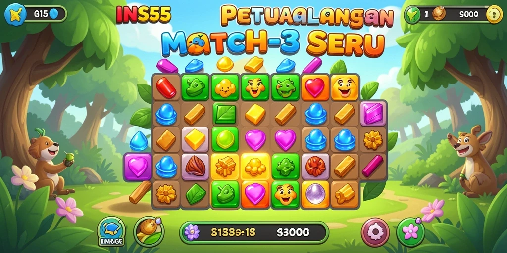 Tangkapan layar gameplay INS55 menampilkan aksi Match-3 yang seru.