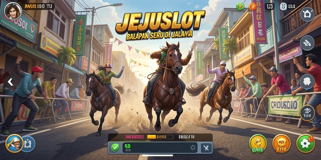 Screenshot memukau dari gameplay balapan di JEJUSLOT.