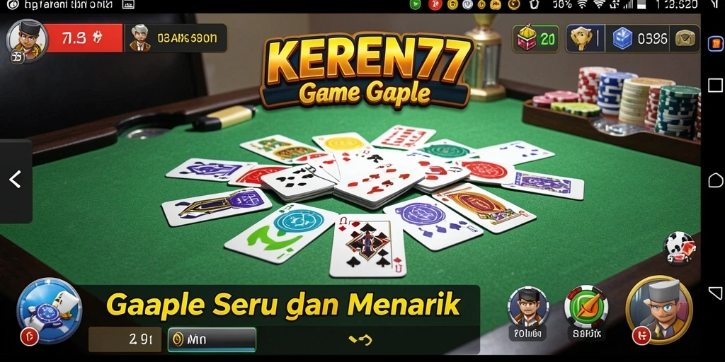 Screenshot gameplay KEREN77 menunjukkan suasana permainan Gaple yang seru dan interaktif.