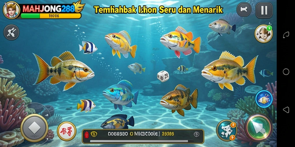 Screenshot gameplay seru MAHJONG288 saat menembak ikan.