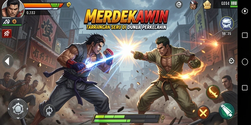 Gameplay pertarungan seru di MERDEKAWIN dengan karakter yang menakjubkan.