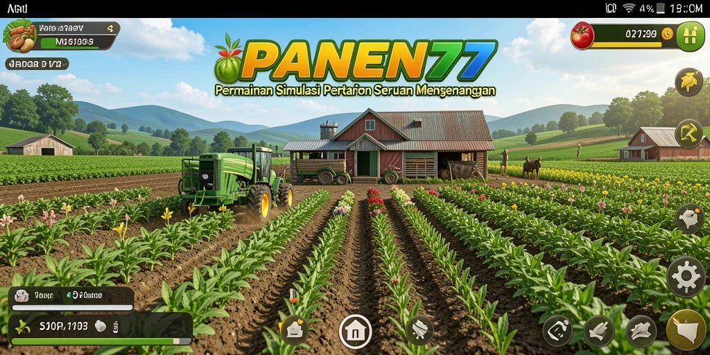 Screenshot utama PANEN77 menampilkan gameplay bertani yang menarik dan interaktif.