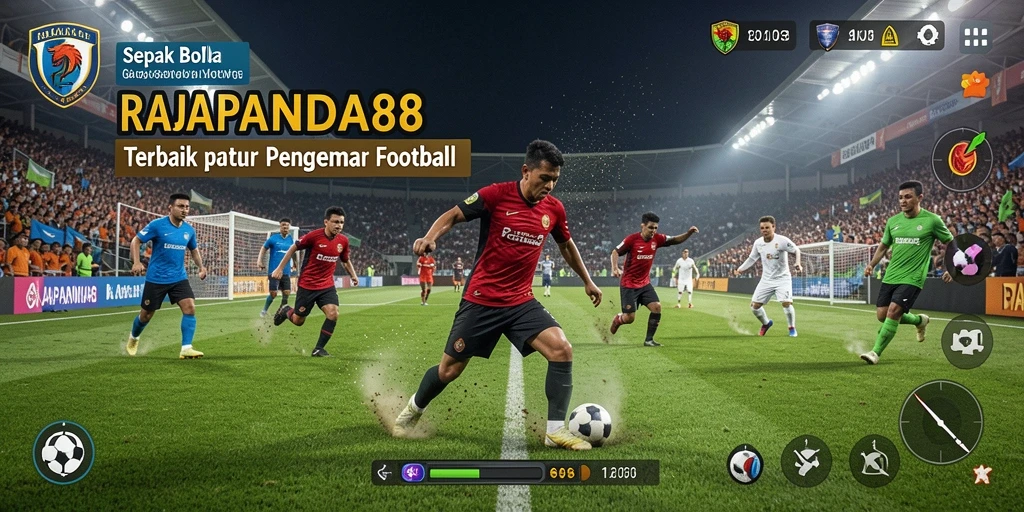 Screenshot gameplay <strong>RAJAPANDA88</strong> yang menampilkan aksi seru di lapangan sepak bola.