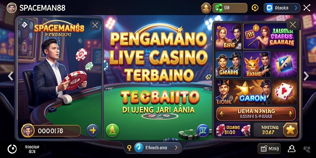 Screenshot SPACEMAN88 menampilkan dealer cantik dan permainan kasino yang seru.