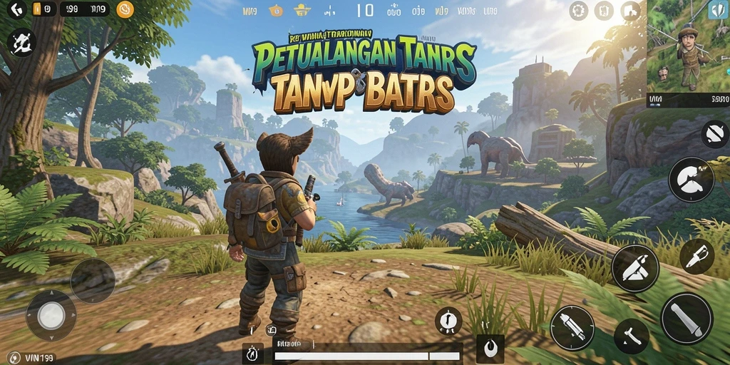 Screenshot gameplay WIN199 menunjukkan eksplorasi dunia terbuka yang luas.