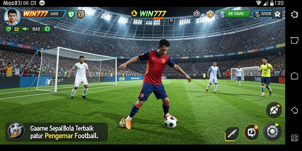 Screenshot gameplay WIN777 yang menampilkan aksi sepak bola yang mendebarkan.