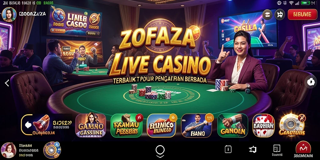 Tampilan permainan langsung ZOFAZA dengan dealer profesional dan suasana kasino nyata.